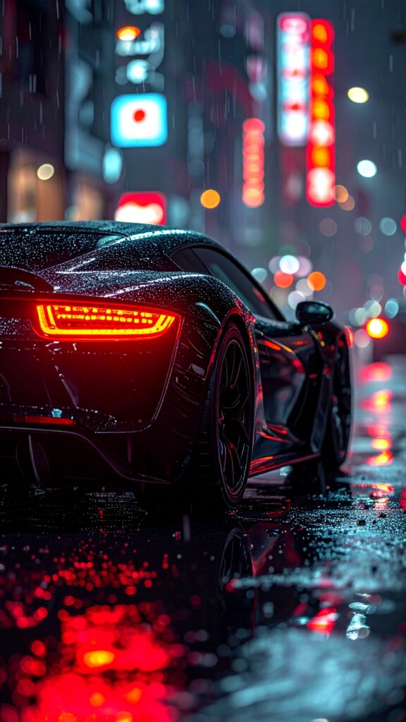 Top Trending Car Wallpapers 2025 | 4K & HD Download 18 Firefly Black Lamborghini Aventador parked on a wet city street at night neon lights reflect 9692 1