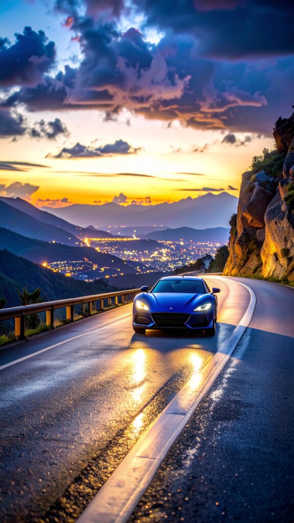 Top Trending Car Wallpapers 2025 | 4K & HD Download 15 Firefly Deep blue Bugatti Chiron parked dramatically on a cliffside road at twilight glowing 314670 1