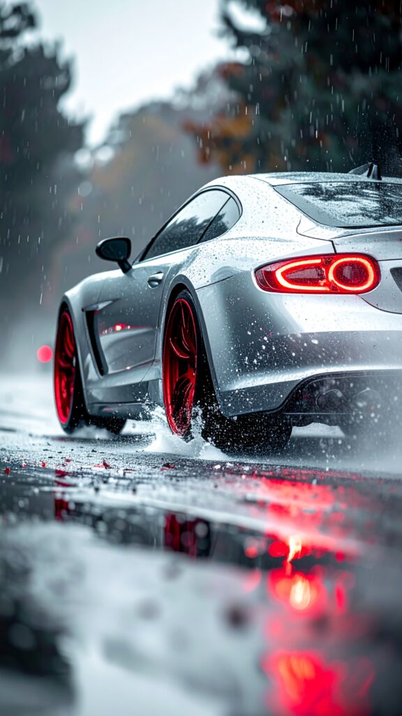 Top Trending Car Wallpapers 2025 | 4K & HD Download 16 Firefly Silver Porsche 911 Turbo drifting through a rain soaked street glowing red rims mot 314670 1