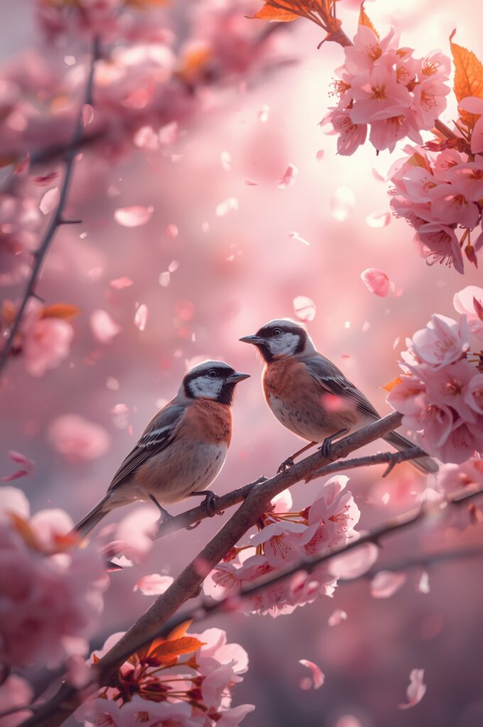 Stunning Collection of Wallpapers – HD, 4K, and Aesthetic Backgrounds 24 Lucid Origin Two small birds perched on a cherry blossom branc 1